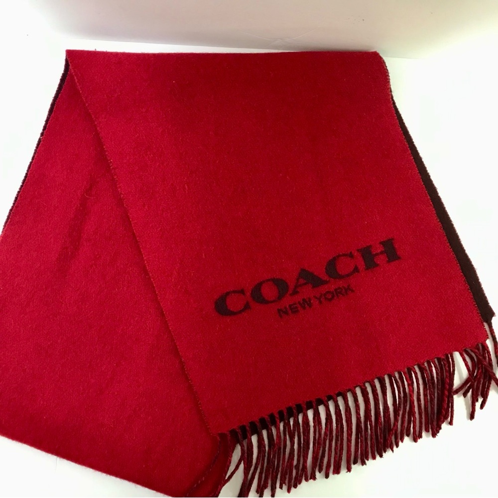 Coach Burgundy and Dark Brown Wool / Cashmere Scarf